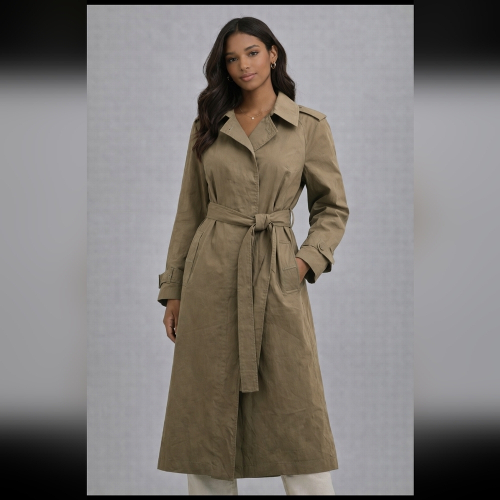 Zara Olive-Greenish Tan Belted Trench Coat